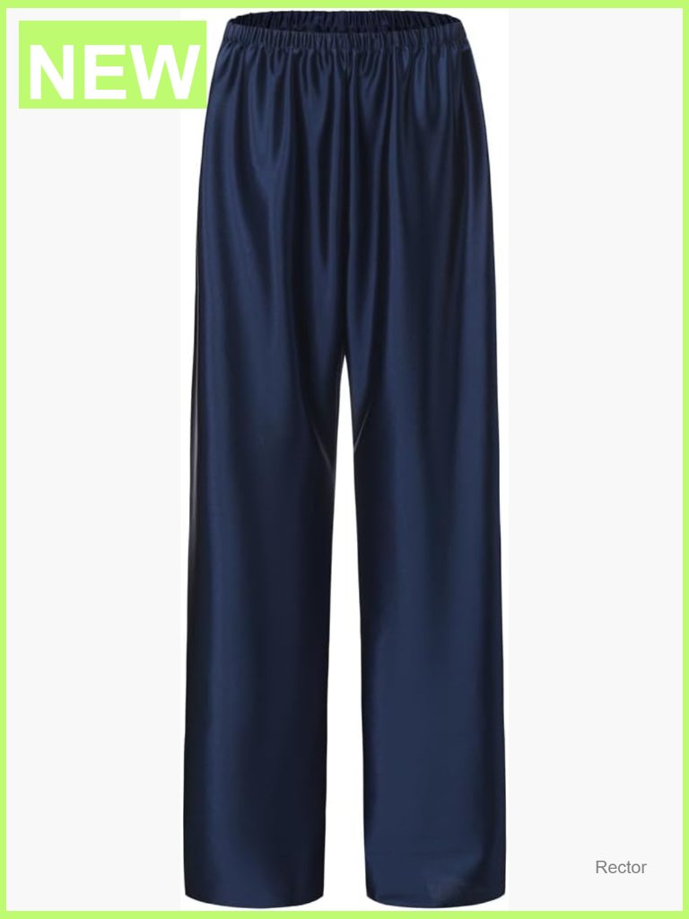 Satin Wide Leg Dress Pants Elastic High Waisted Women's Trousers
